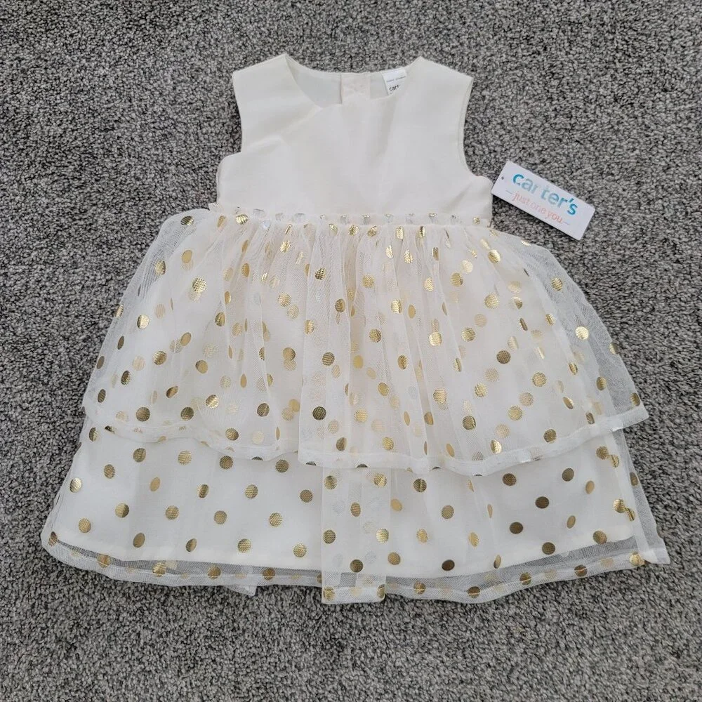 Carter's Baby Girls Off White Dress with Pokeadots 12 Months New with Tag!